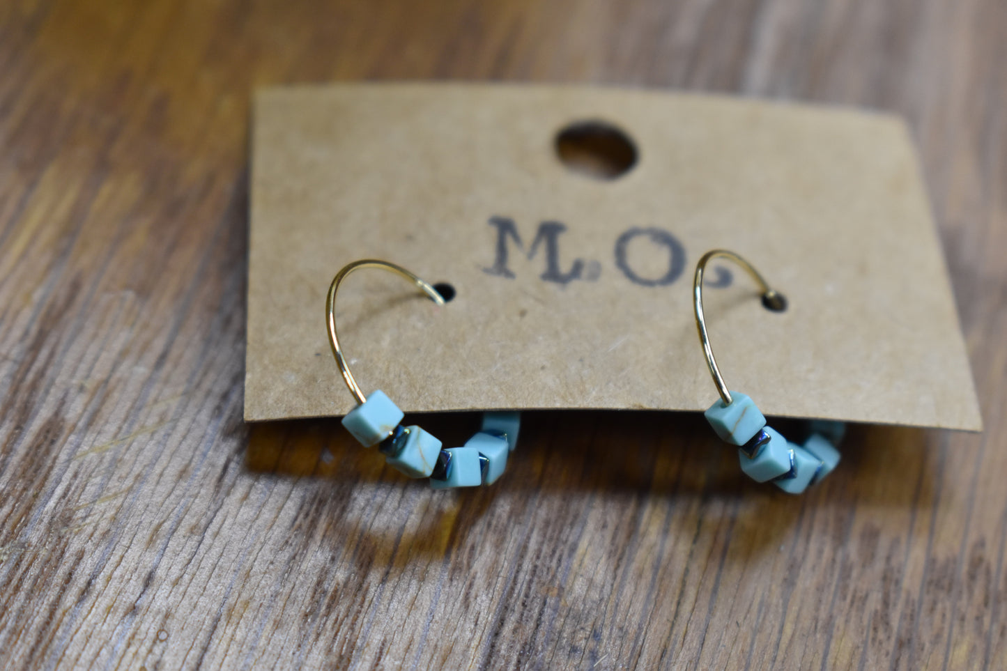 Turquoise Beaded Wire Hoops