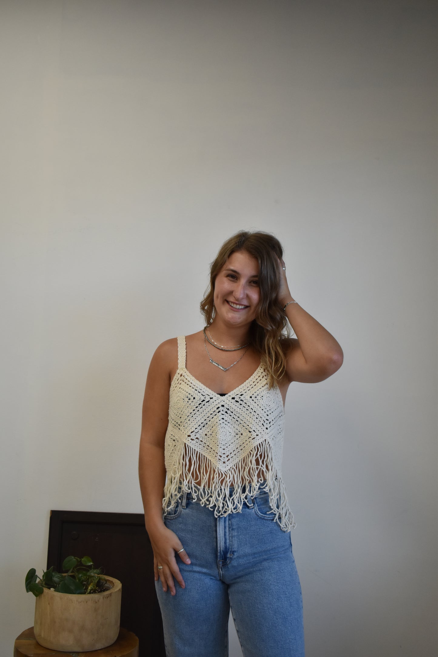 Sand Crochet Tassel Tank