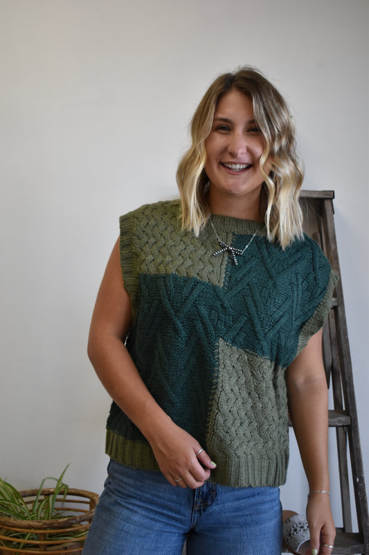 The Olive Color Block Sleeveless Sweater