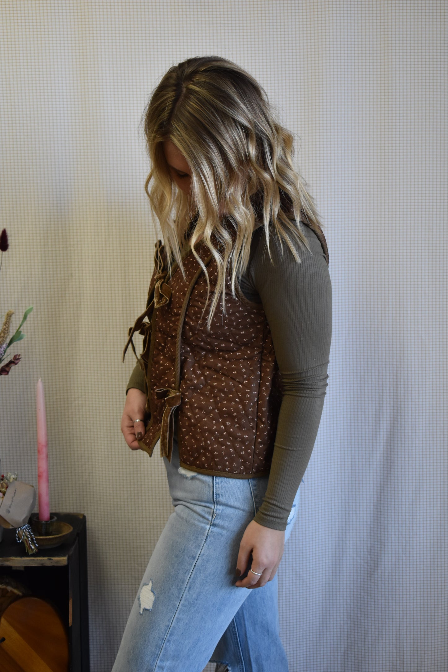 Mocha Floral Tie Vest