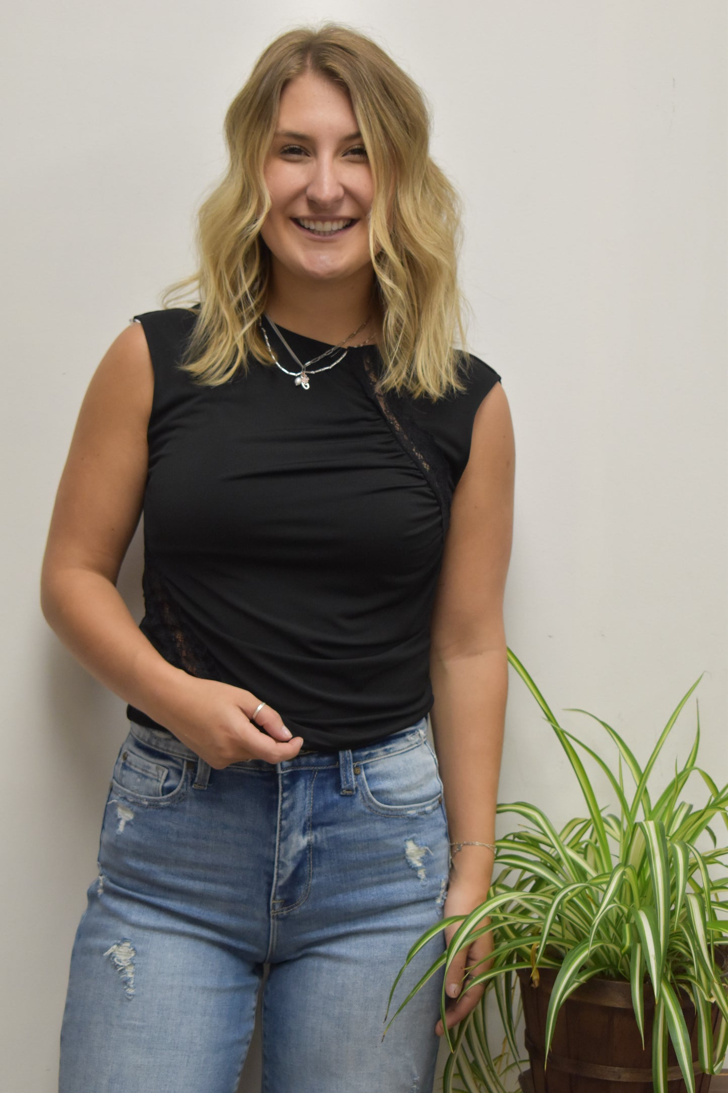 Black Draper Lace Tank