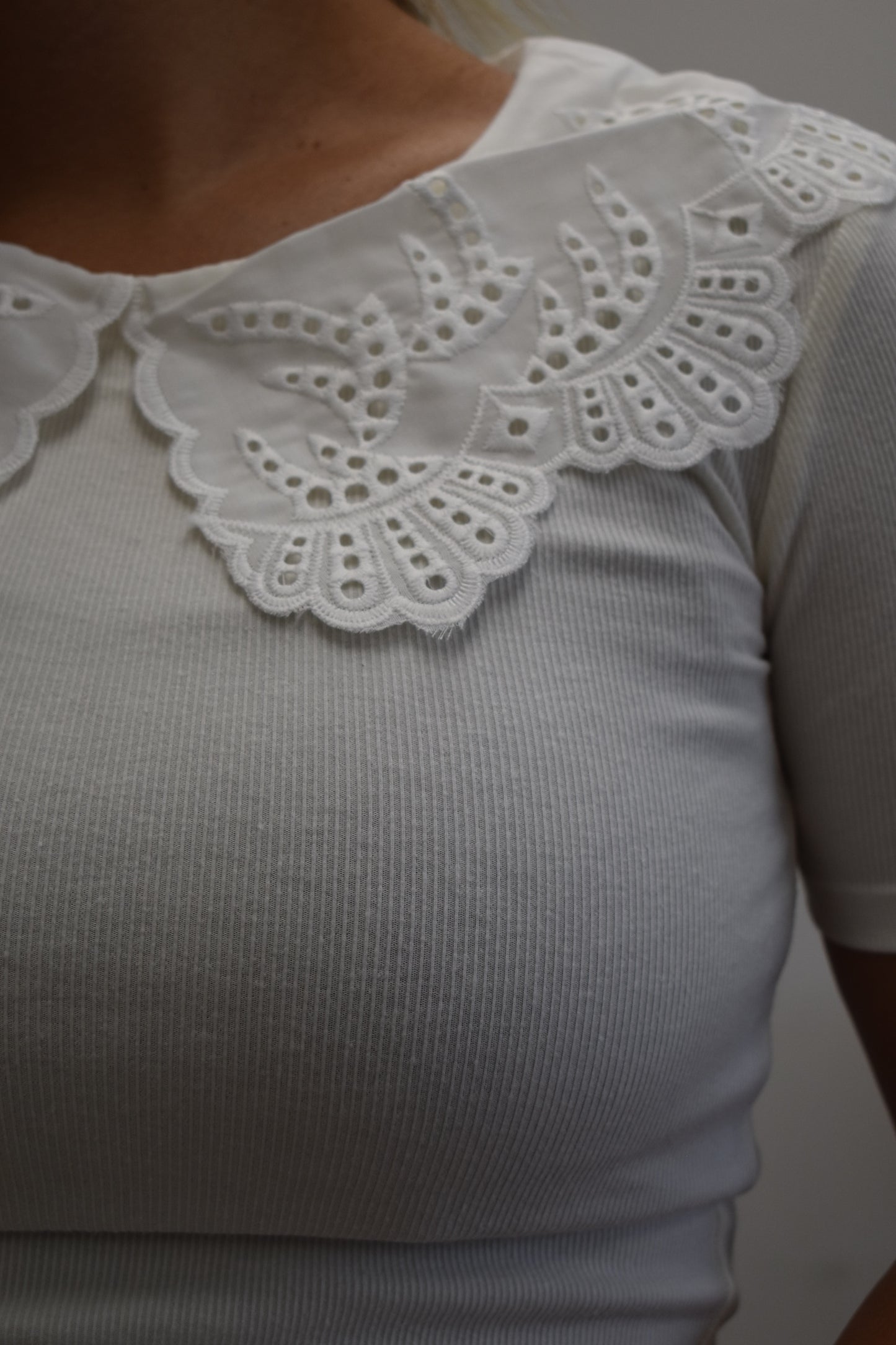Eyelet Collared Ribbed Blouse