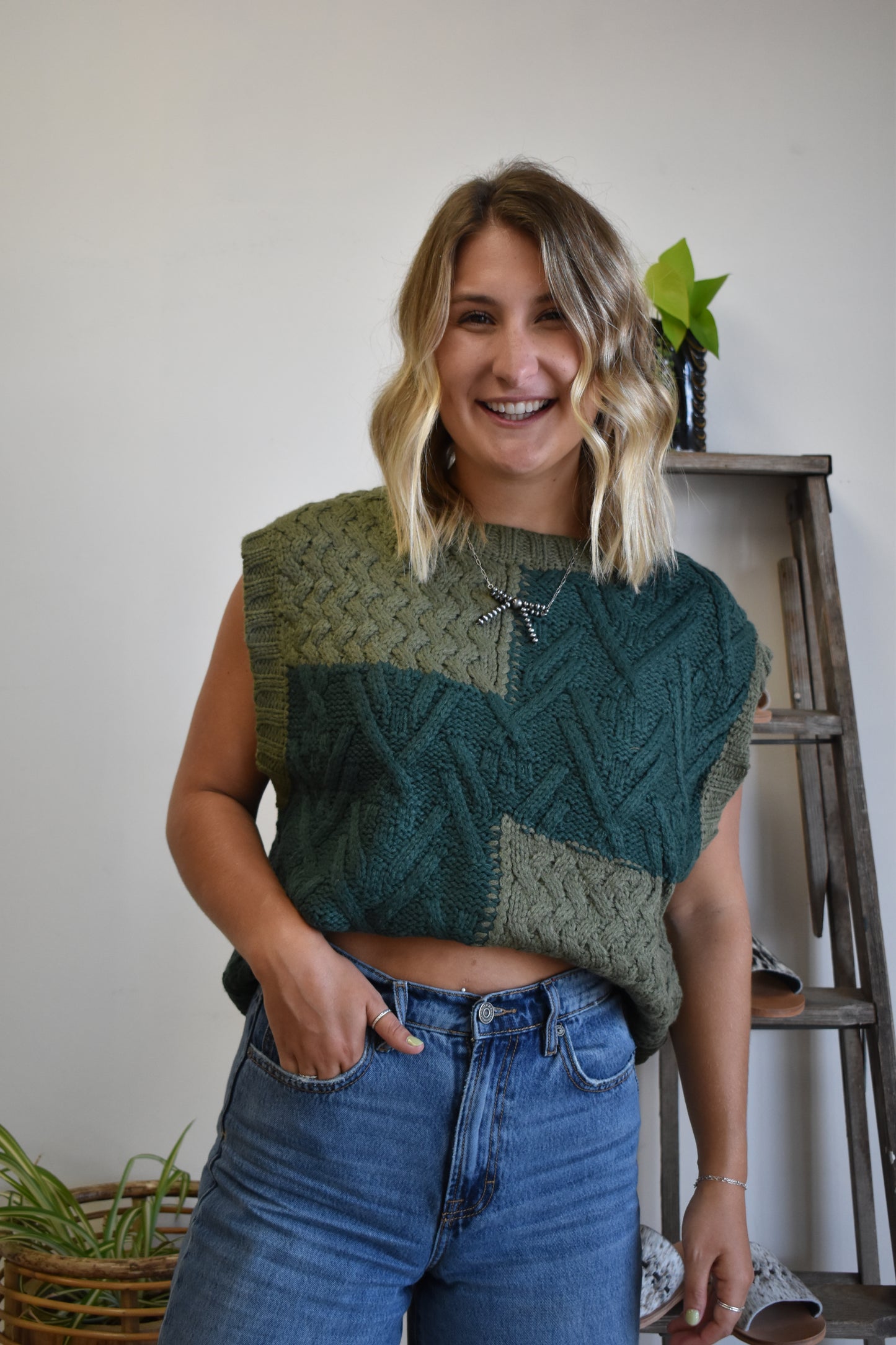 The Olive Color Block Sleeveless Sweater