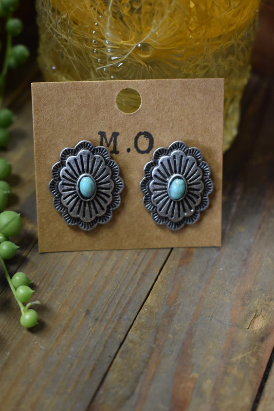 Silver Turquoise Concho Earrings