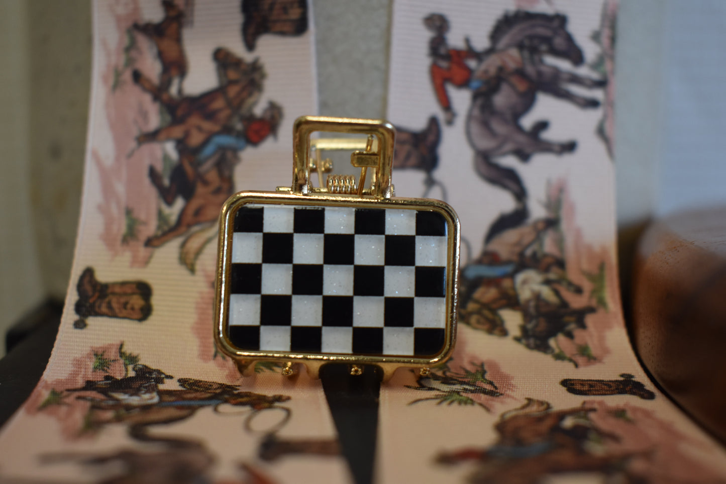 Square Checkerboard Hair Clip