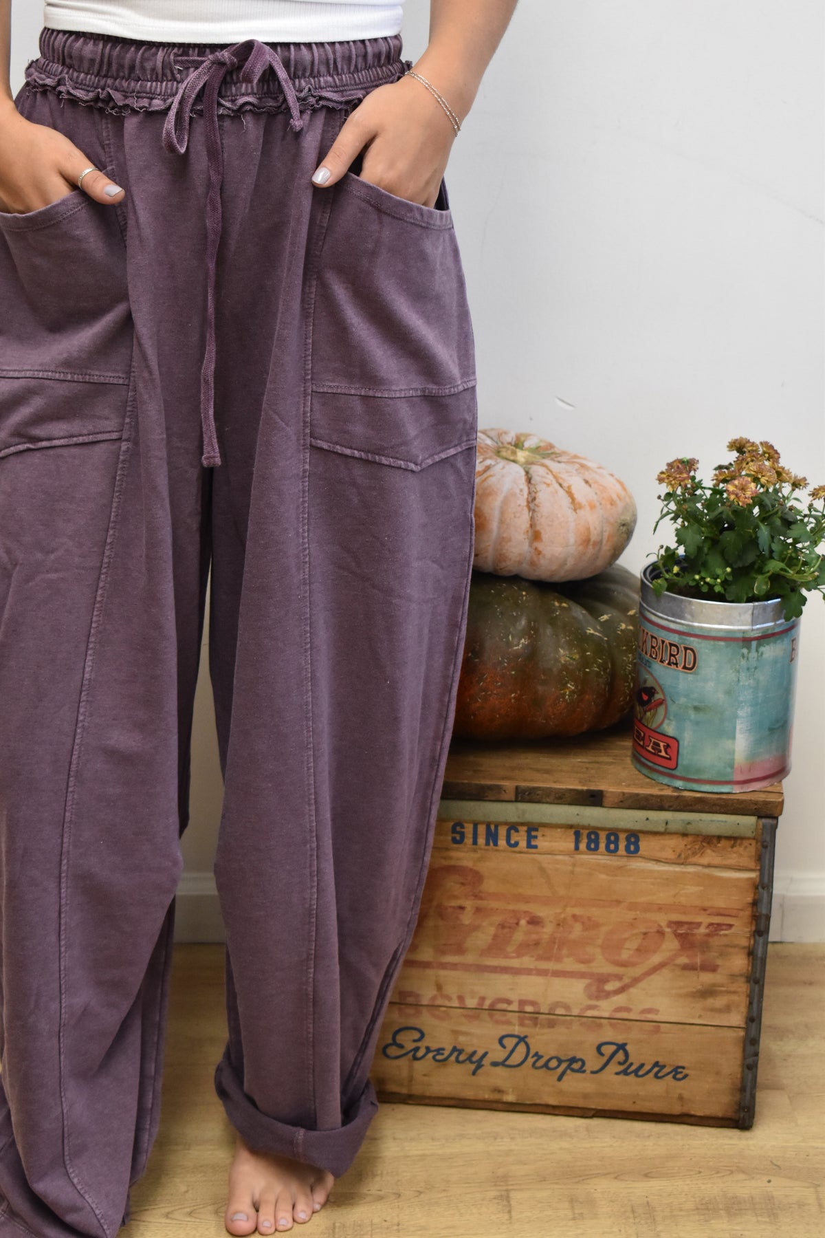 Plum Washed Barrel Joggers