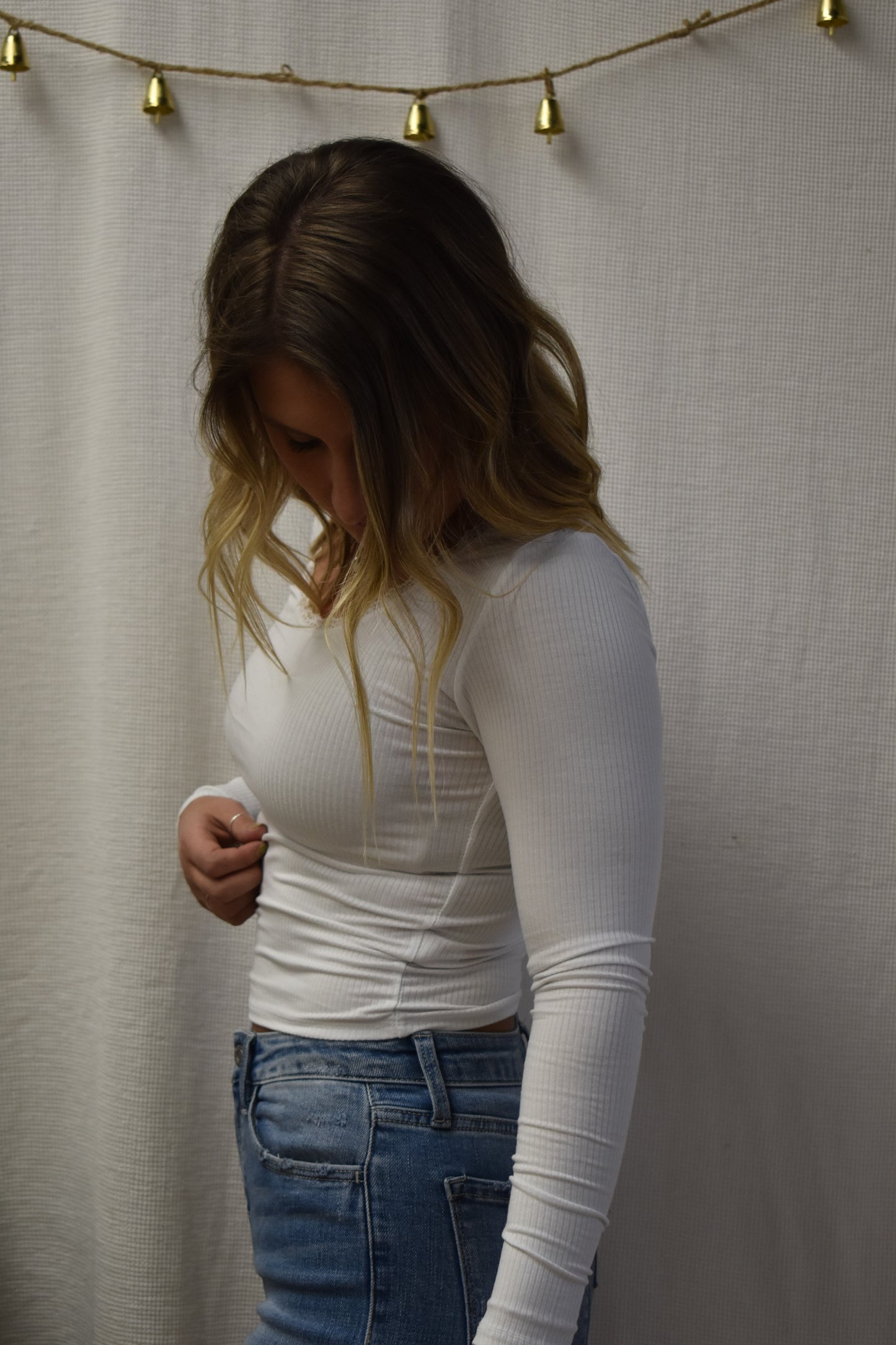 Ribbed & Lace Trim Long Sleeve