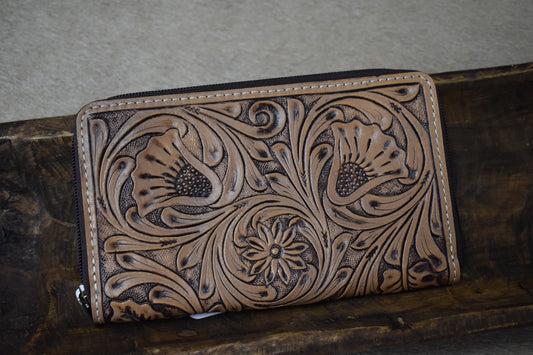 Tooled Leather Tan Wallet