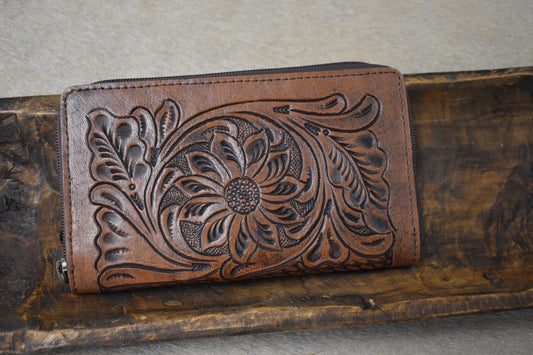 Tooled Leather Flower Wallet