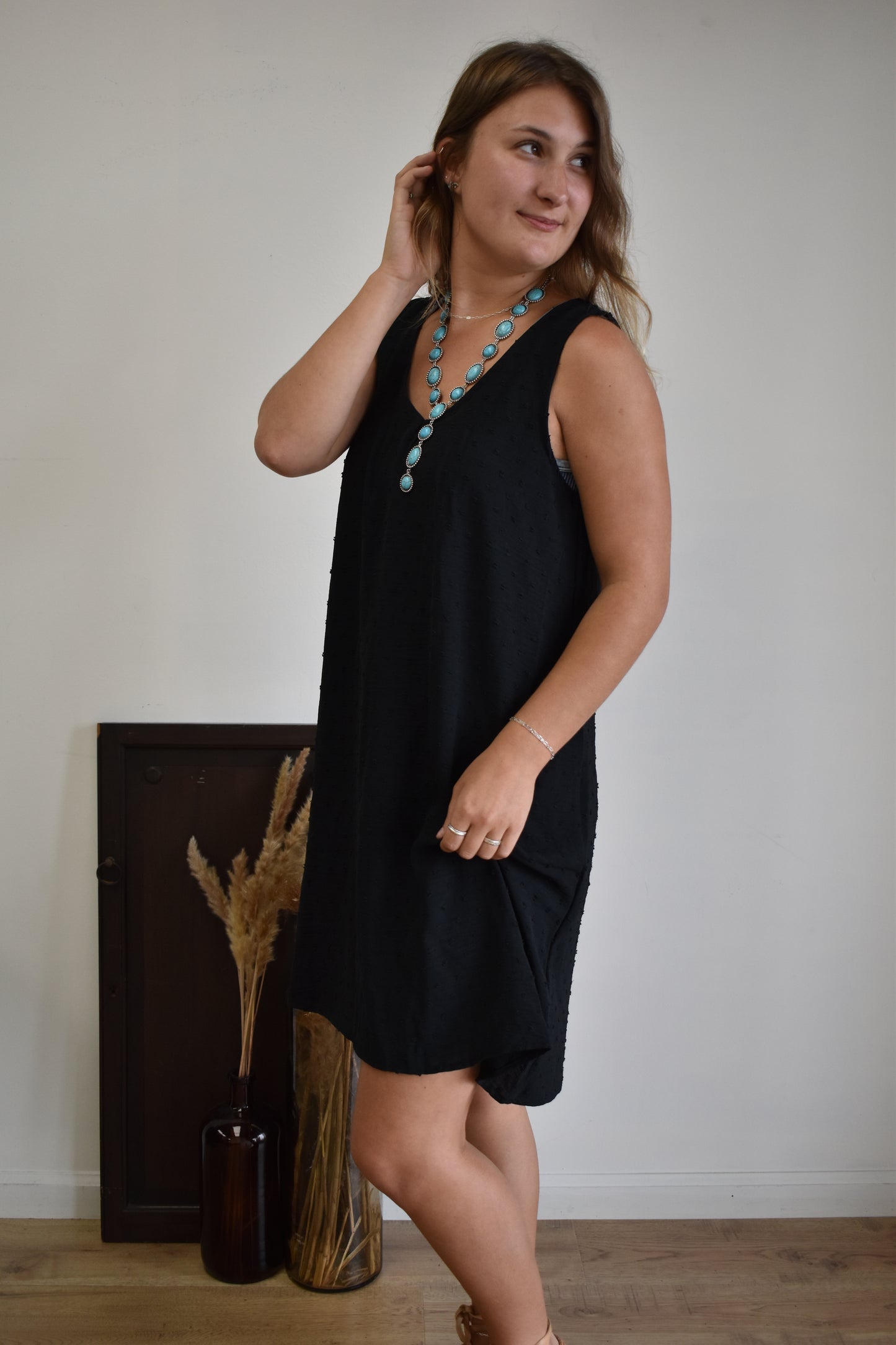 Black Textured Slip Dress