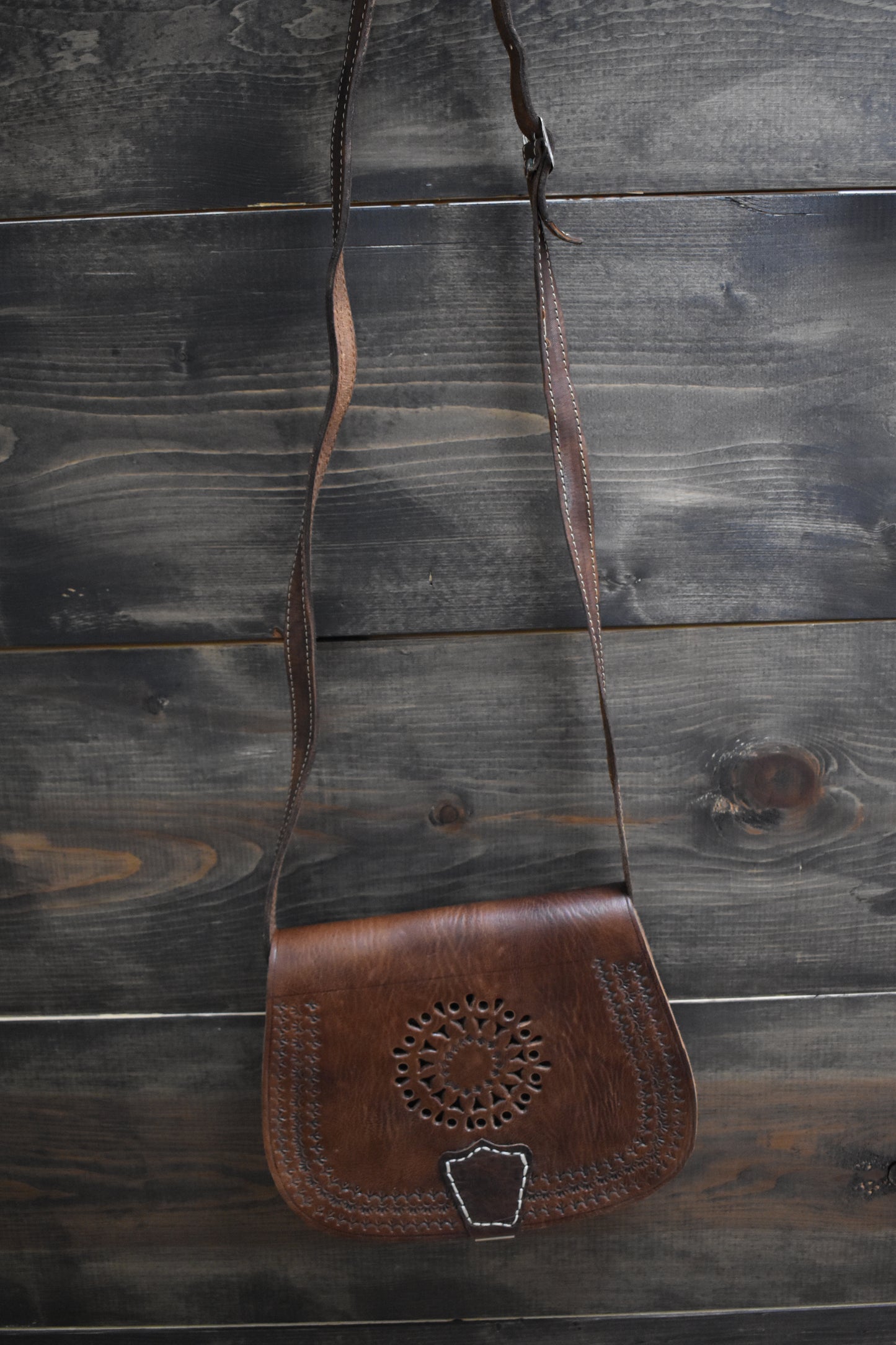 Medium Leather Tooled Crossbody