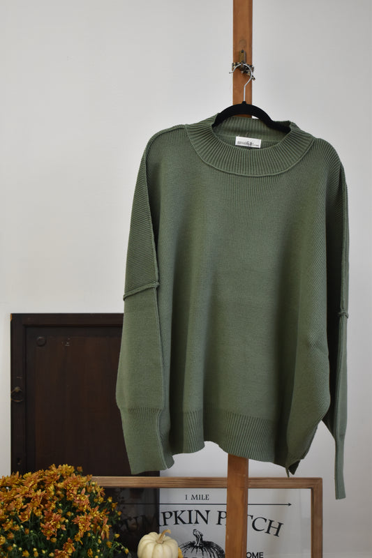 PLUS Olive Ribbed Crew Sweater