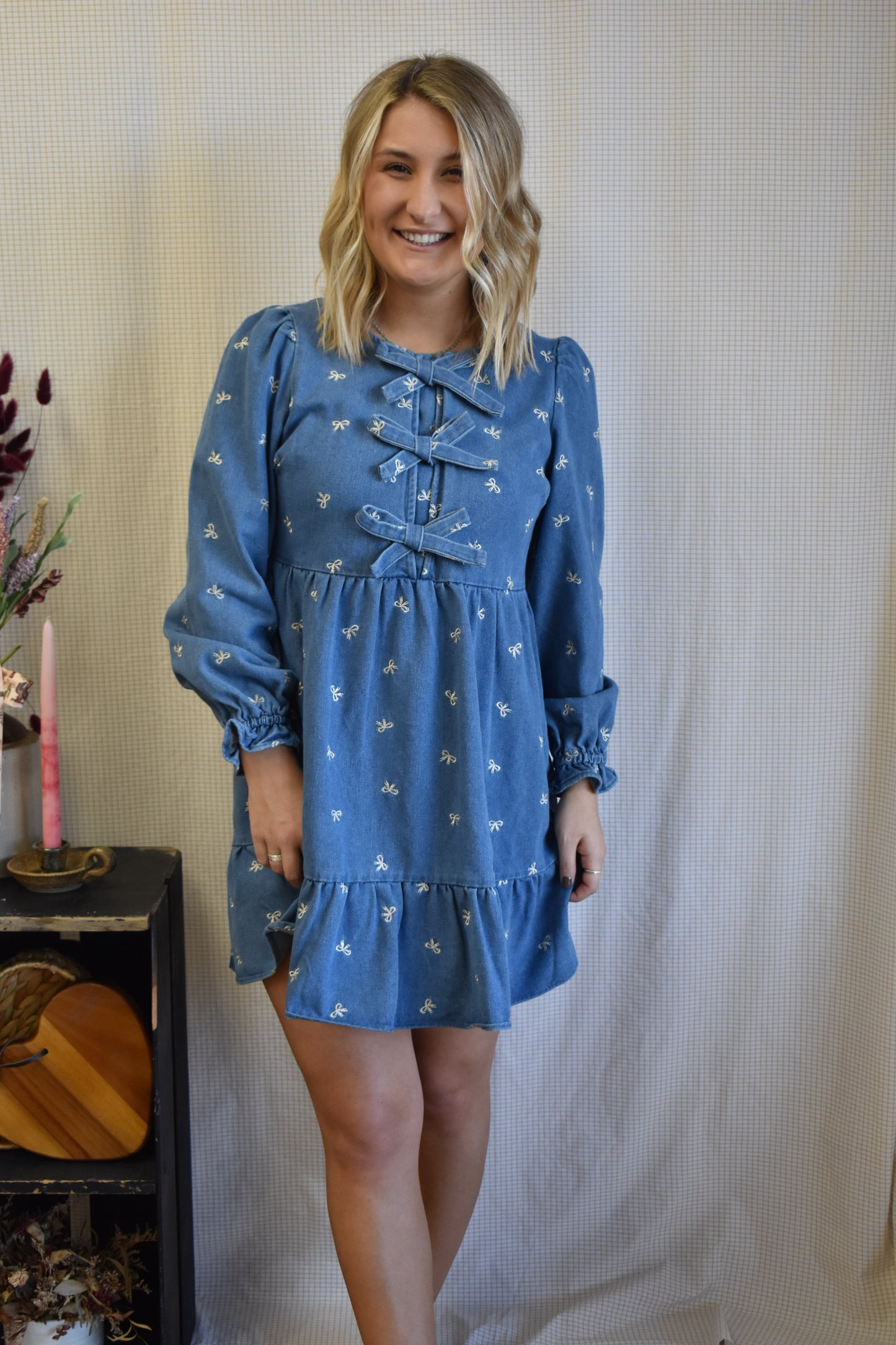 Indigo Triple Bow Denim Dress