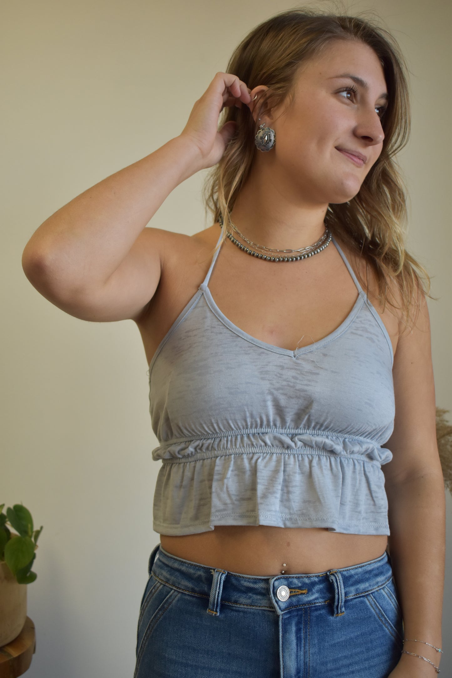 Light Blue Scrunch Halter Tank