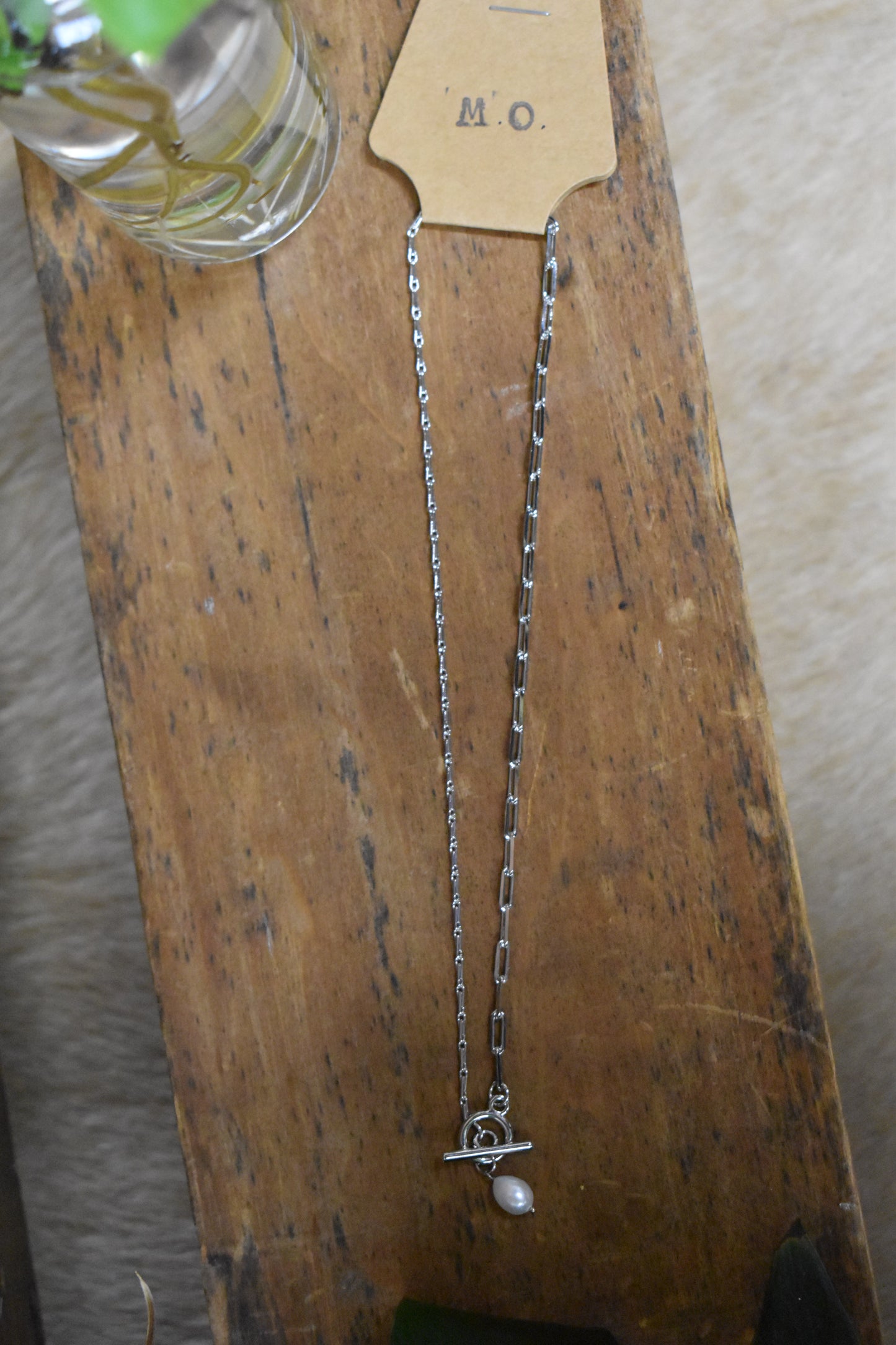 Toggle Chain Pearl Charm Necklace