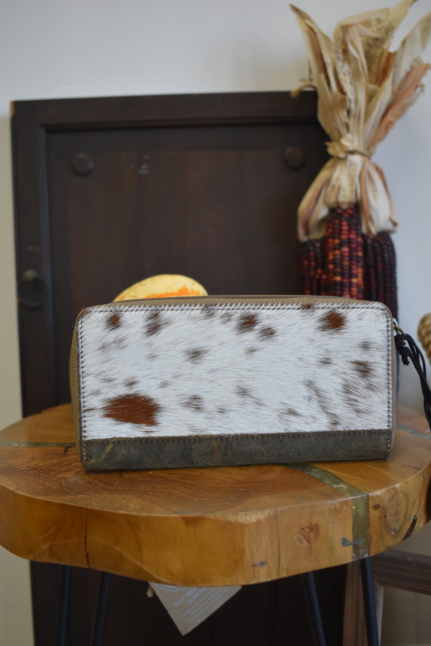 Distressed Leather & Cowhide Wallet