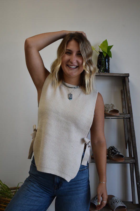 Selma Sweater Tie Tank: Cream