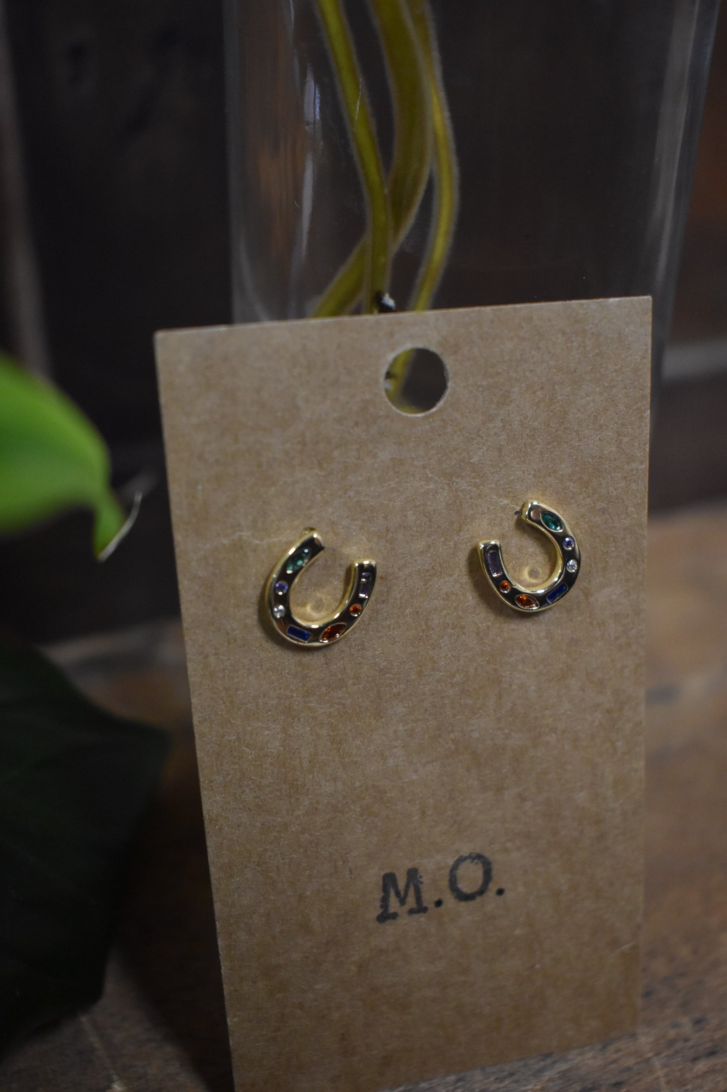 Multi-Gemstone Horseshoe Stud Earrings