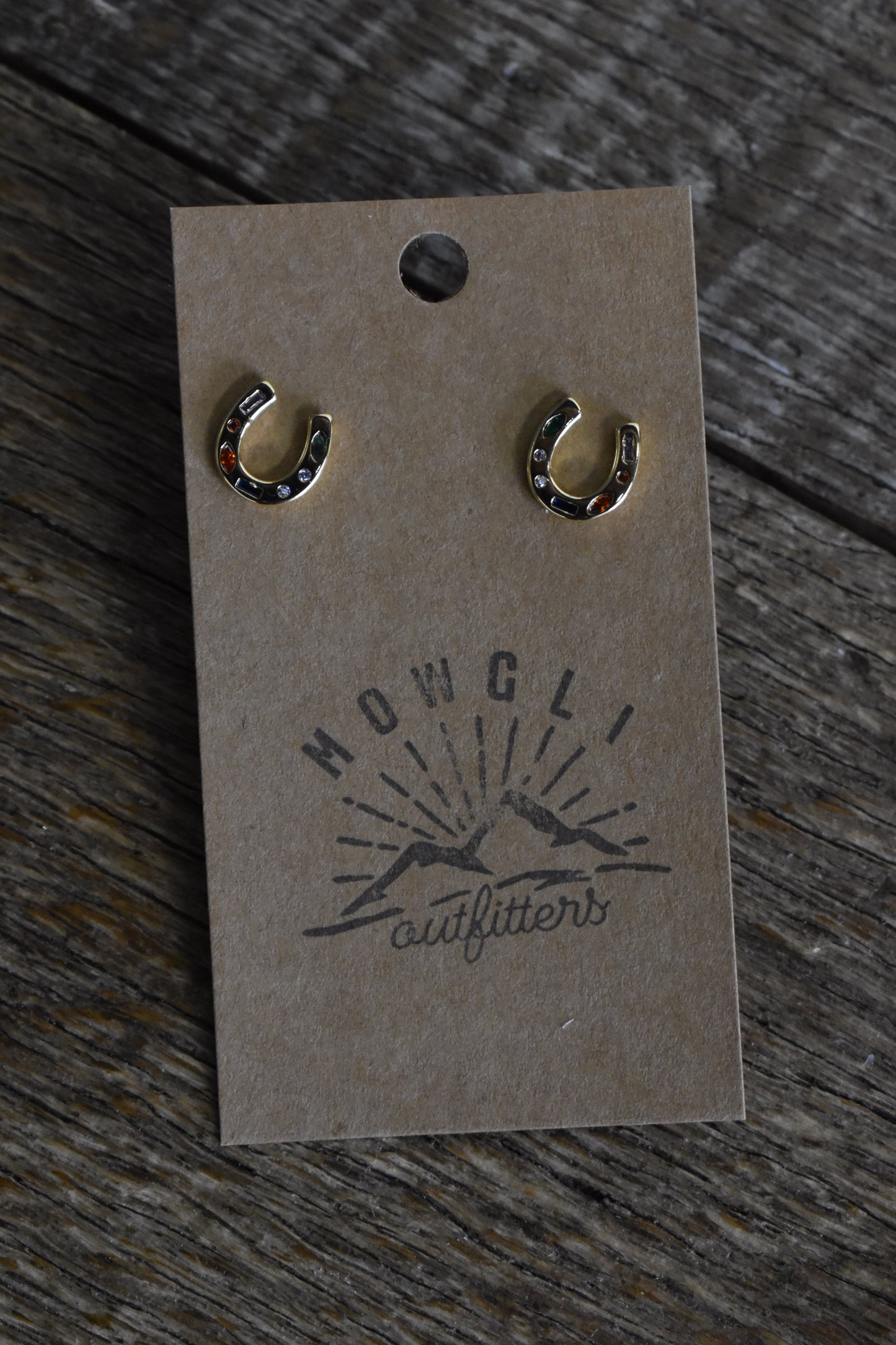 Stoned Horseshoe Gold Studs