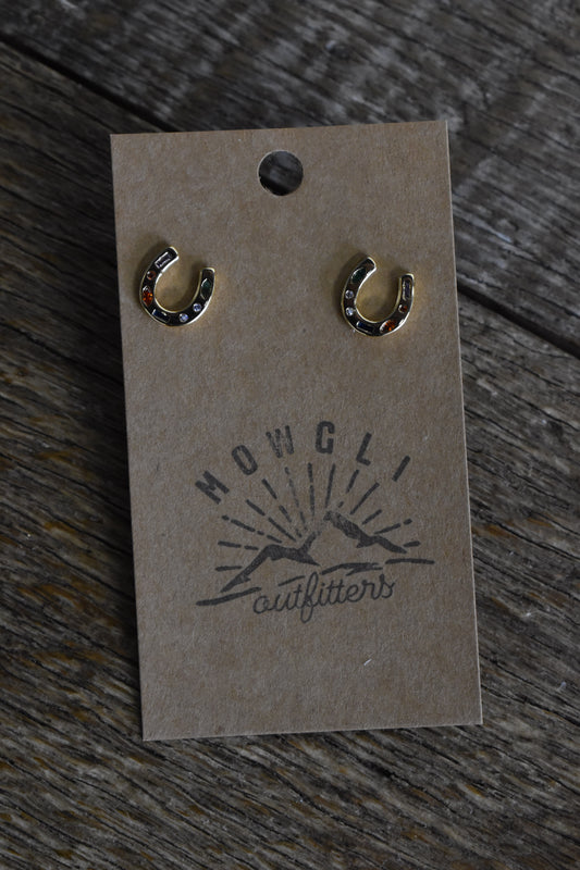 Stoned Horseshoe Gold Studs