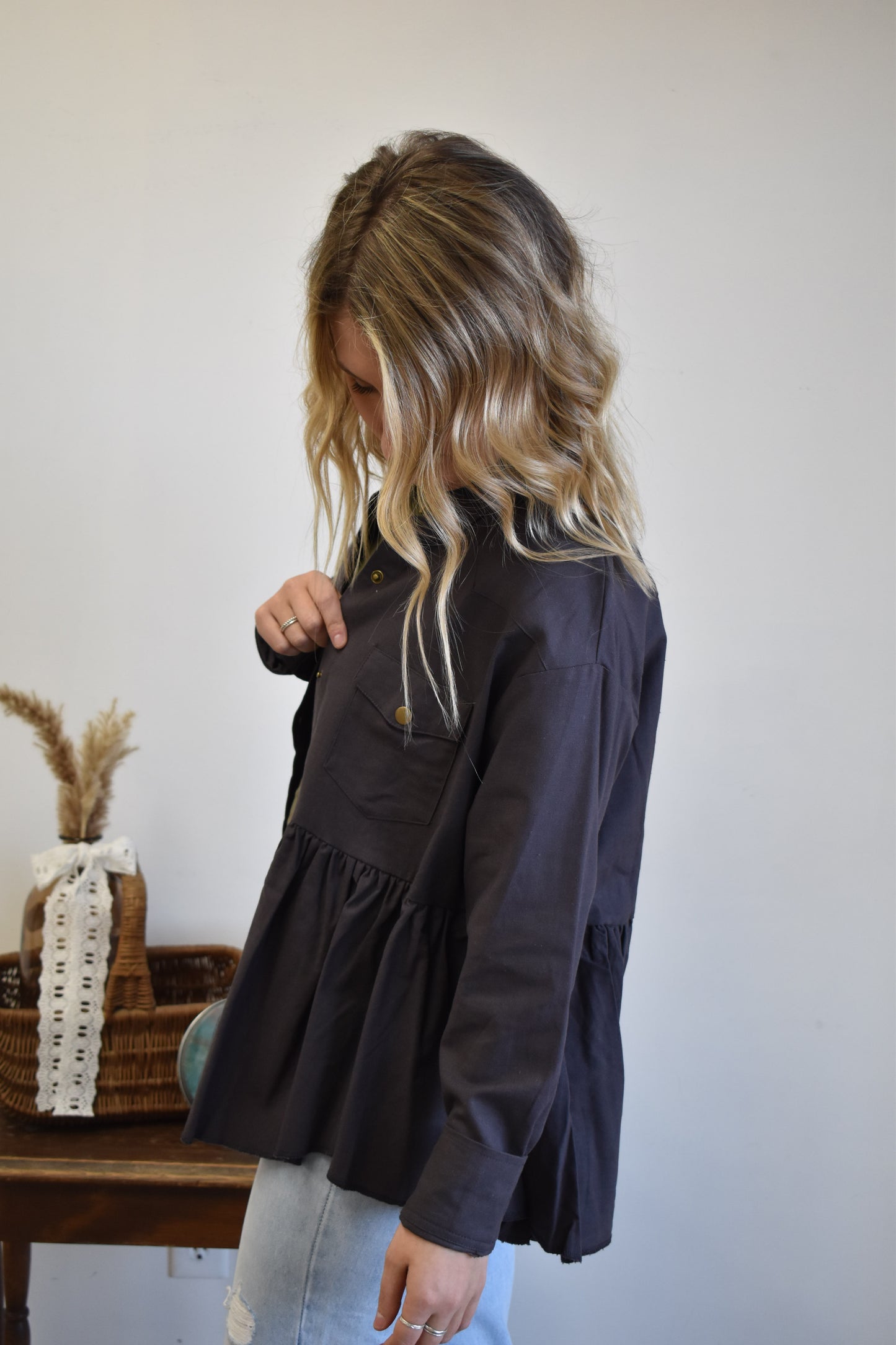 Charcoal Ruffle Jacket