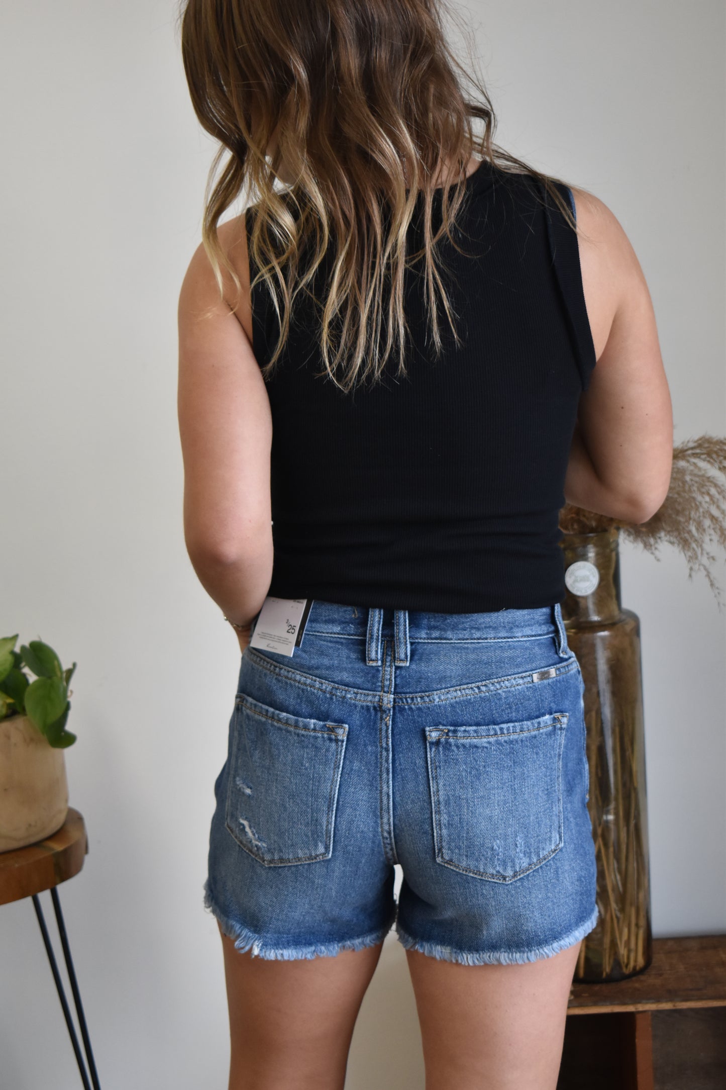 Button Fly Distressed Mom Shorts