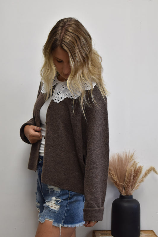 Eyelet Collared Ribbed Blouse