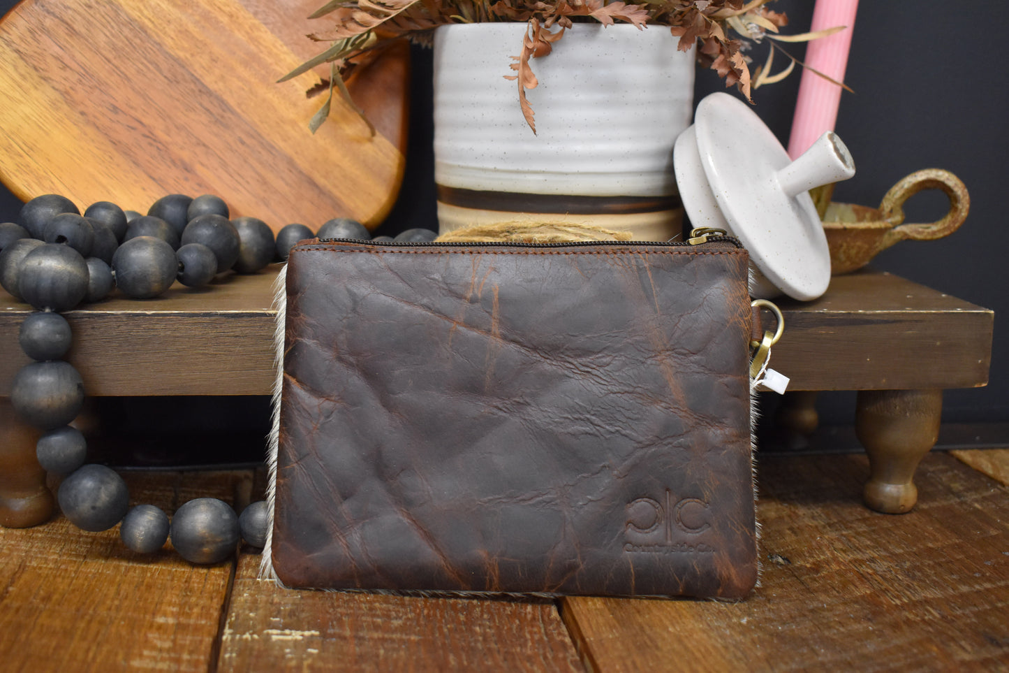 Cowhide & Leather Wristlet Bag