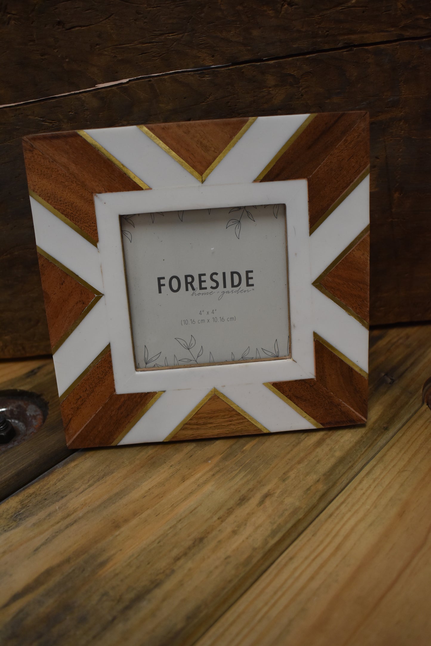 4X4 Stained Wood & Ceramic Photo Frame