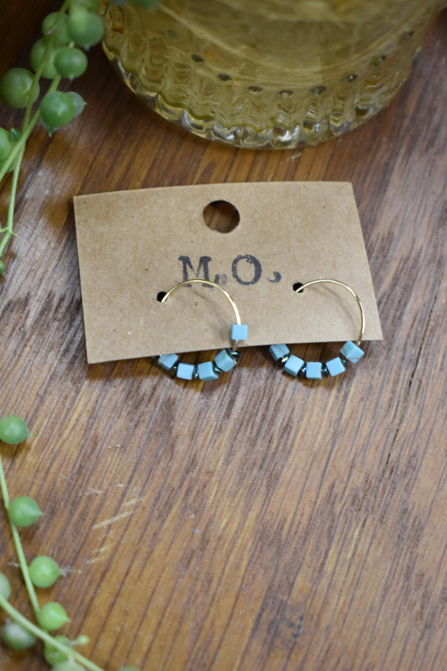 Turquoise Beaded Wire Hoops