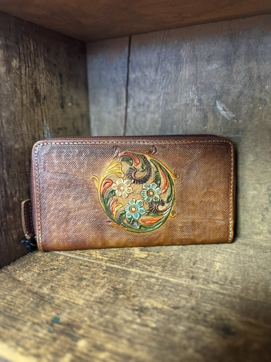 Floral Textured Leather Wallet