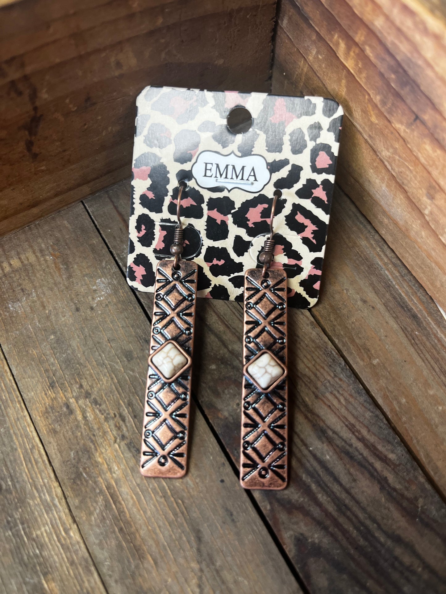 Copper & Ivory Tribal Bar Earrings