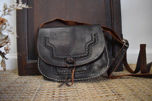 Dark Brown Round Tooled Crossbody