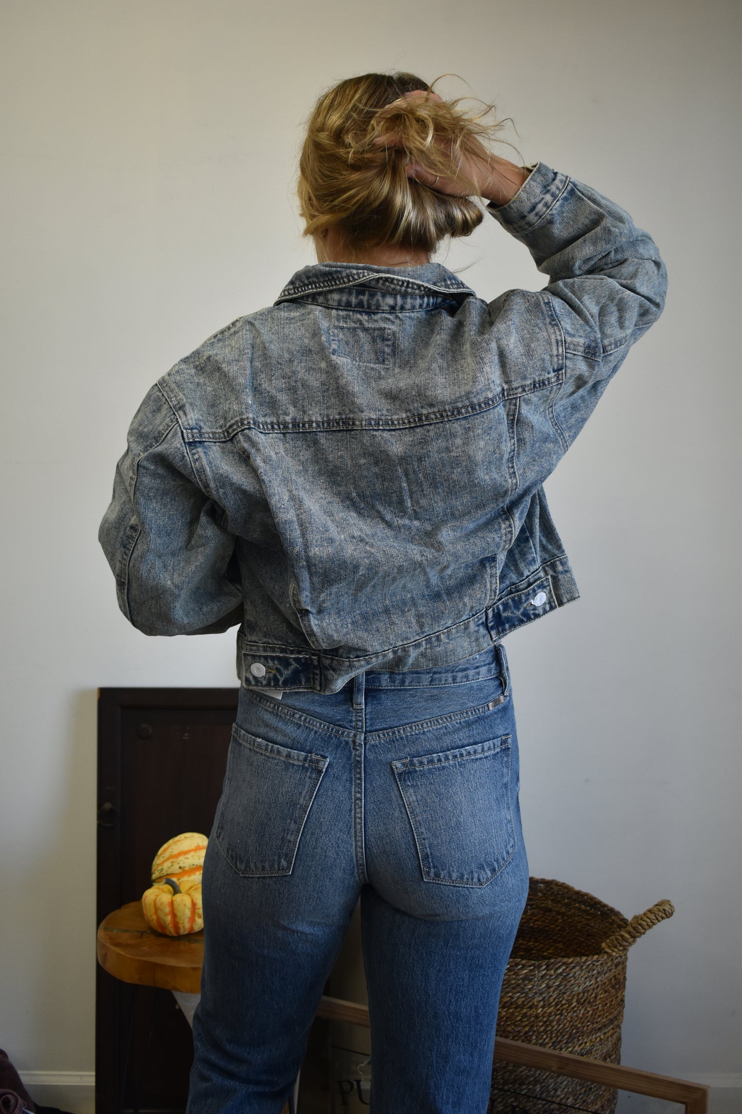 Cropped Dark Wash Denim Jacket