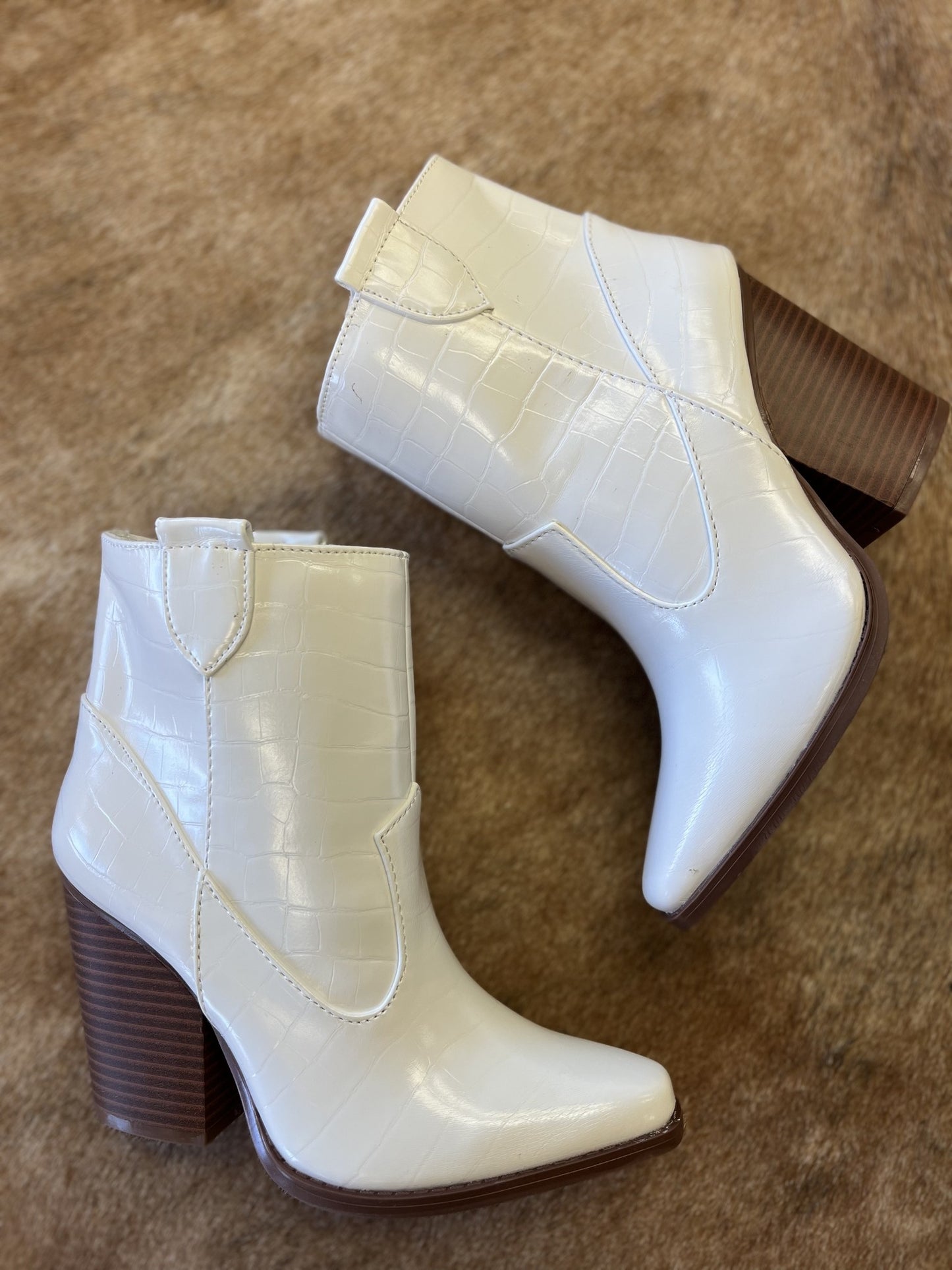 White Croco Booties